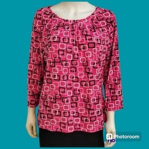 INVESTMENTS Hot Pink Geometric Mod Quarter Sleeve Blouse